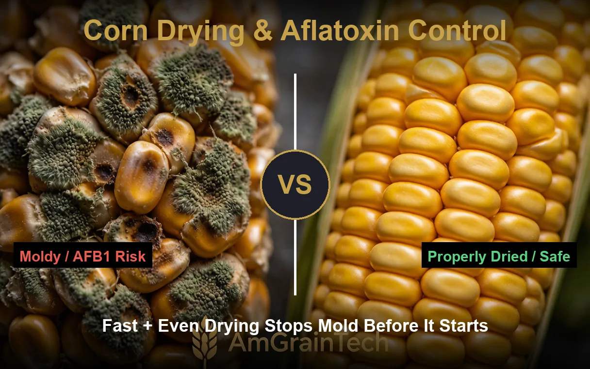 Corn drying and aflatoxin control comparison: moldy AFB1-risk grain versus properly dried safe grain
