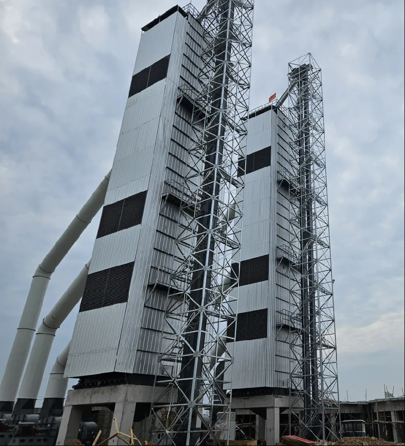 5HL series twin tower grain dryers of the 500 TPD class during erection